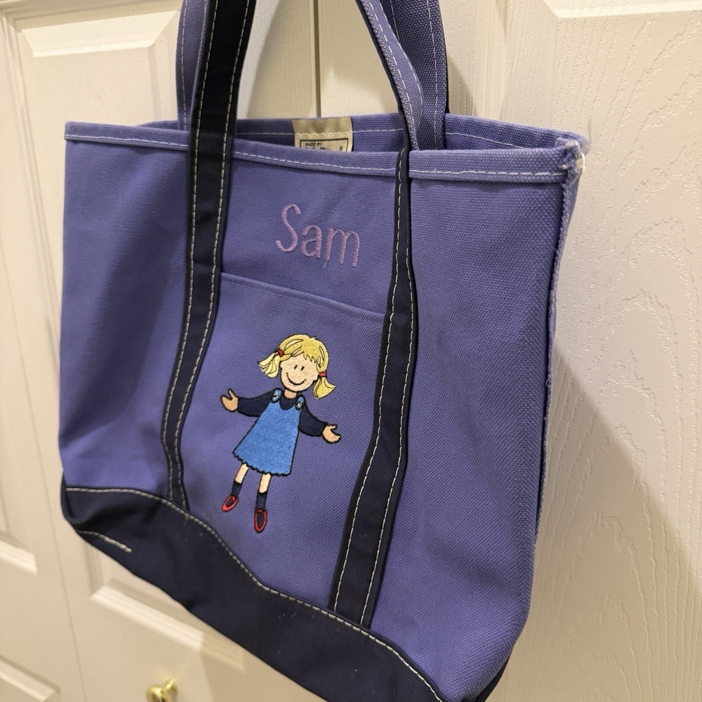 Vintage LL Bean Boat And Tote Purple Canvas SAM Embroidered School Travel 17x12 - Picture 5 of 13